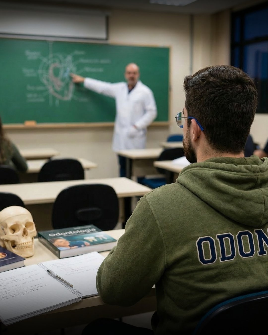 Estudante de Odontologia em aula