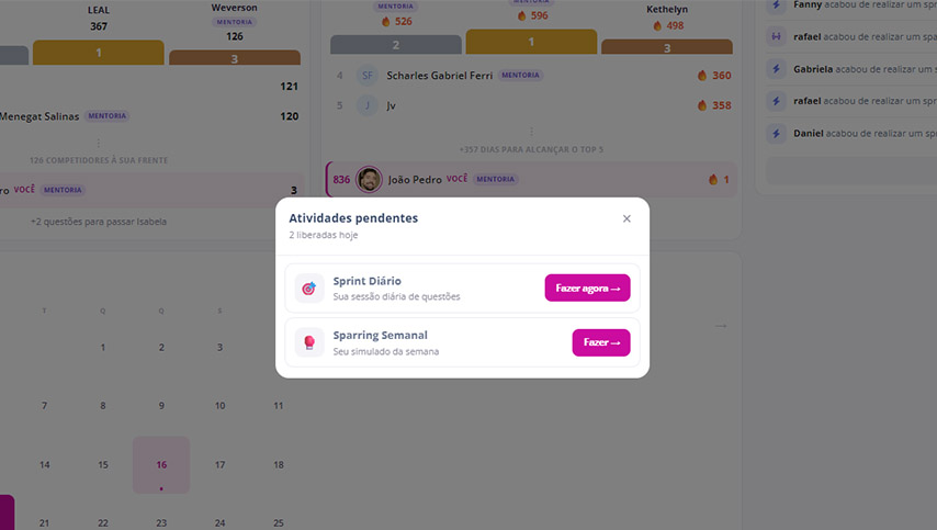 Avisos de sprint do Buco App